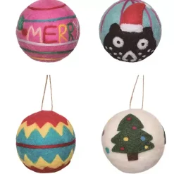 Colorful Tufted Christmas Tree Ornaments, Set of 4