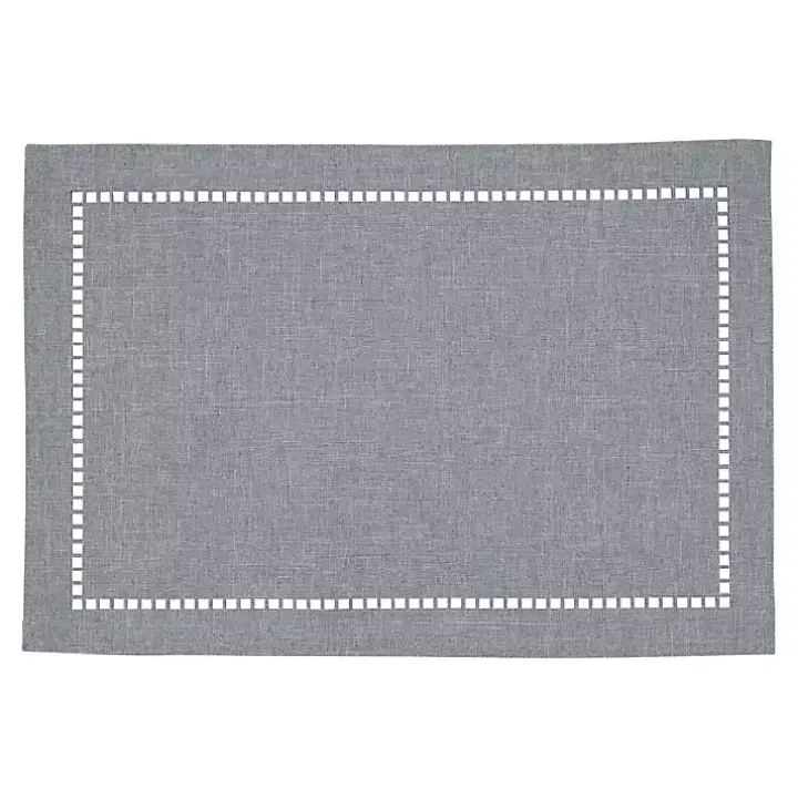 Cool Gray Laser-Cut Hemstitch Placemats, Set of 4