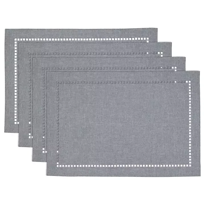 Cool Gray Laser-Cut Hemstitch Placemats, Set of 4