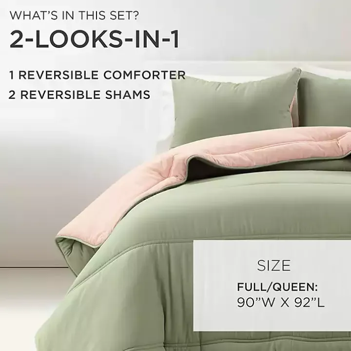 Coral & Sage Reversible 3-pc. Queen Comforter Set