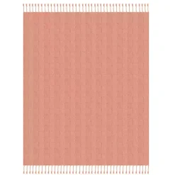 Coral Checkered Weave Fringe Throw