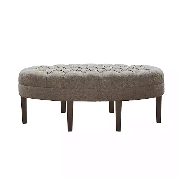 Cory Tufted Beige Linen Ottoman