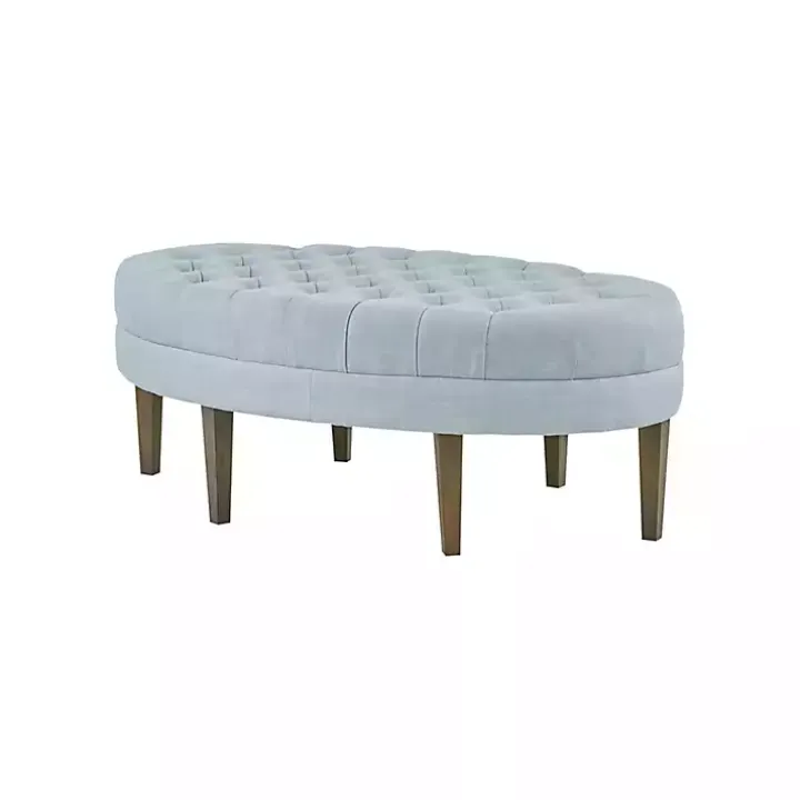 Cory Tufted Dusty Blue Linen Ottoman