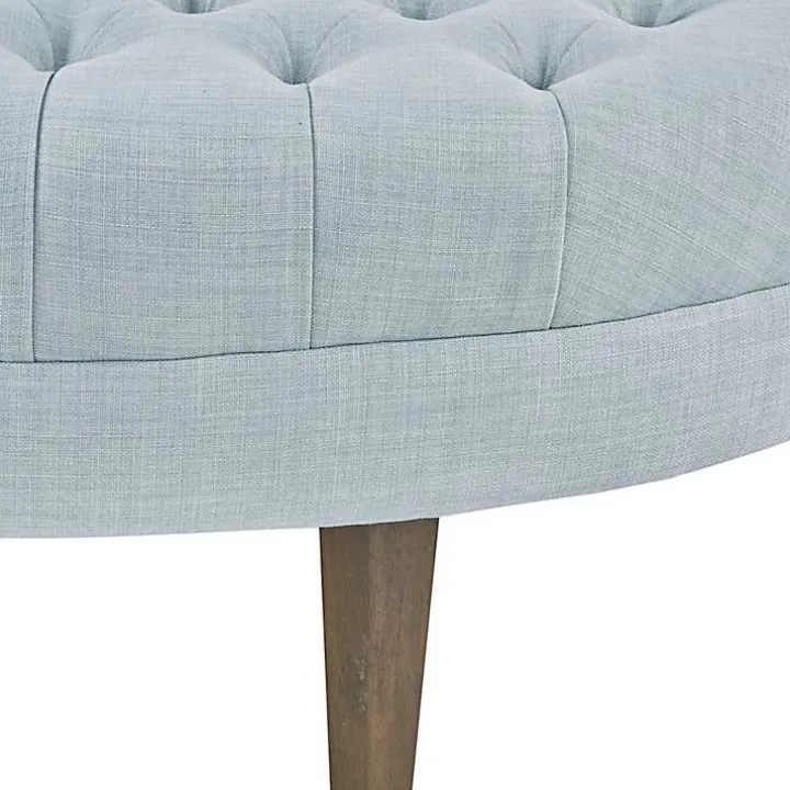 Cory Tufted Dusty Blue Linen Ottoman