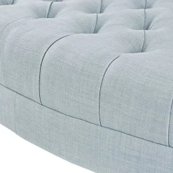 Cory Tufted Dusty Blue Linen Ottoman