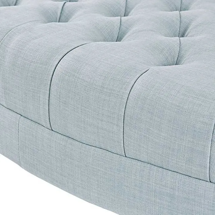 Cory Tufted Dusty Blue Linen Ottoman