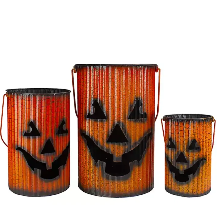 Crackled Metal Jack-O-Lanterns, Set of 3