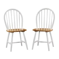 Cream & Natural Wooden Dining Chairs, Set of 2