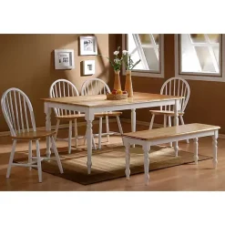 Cream & Natural Wooden Dining Chairs, Set of 2