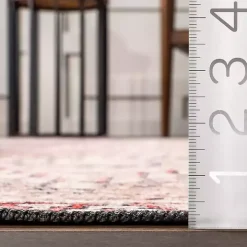 Cream & Red Diamond Trellis Washable Area Rug, 7x9