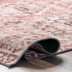 Cream & Red Diamond Trellis Washable Area Rug, 7x9