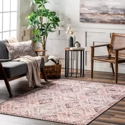 Cream & Red Diamond Trellis Washable Area Rug, 3x5