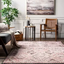 Cream & Red Diamond Trellis Washable Area Rug, 3x5