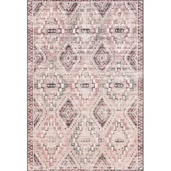 Cream & Red Diamond Trellis Washable Area Rug, 5x8