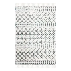 Cream and Blue Bergen Weathered Fringe Rug, 5x7