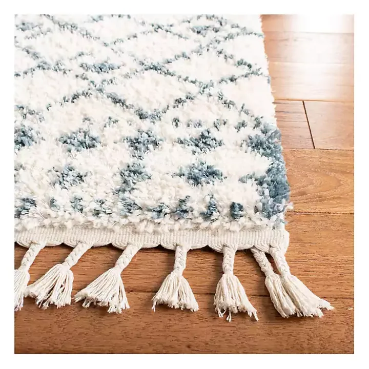 Cream and Blue Bergen Weathered Fringe Rug, 5x7