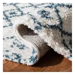 Cream and Blue Bergen Weathered Fringe Rug, 5x7