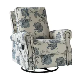 Cream and Blue Vintage Floral Rocking Recliner