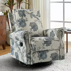 Cream and Blue Vintage Floral Rocking Recliner