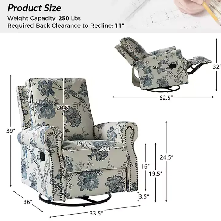 Cream and Blue Vintage Floral Rocking Recliner