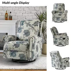 Cream and Blue Vintage Floral Rocking Recliner