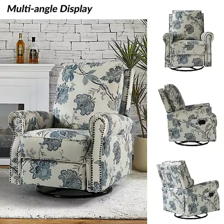 Cream and Blue Vintage Floral Rocking Recliner