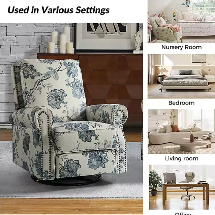 Cream and Blue Vintage Floral Rocking Recliner