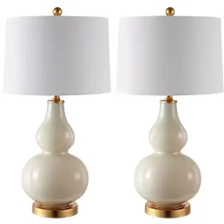 Cream and Gold Leaf Table Lamps, Set of 2