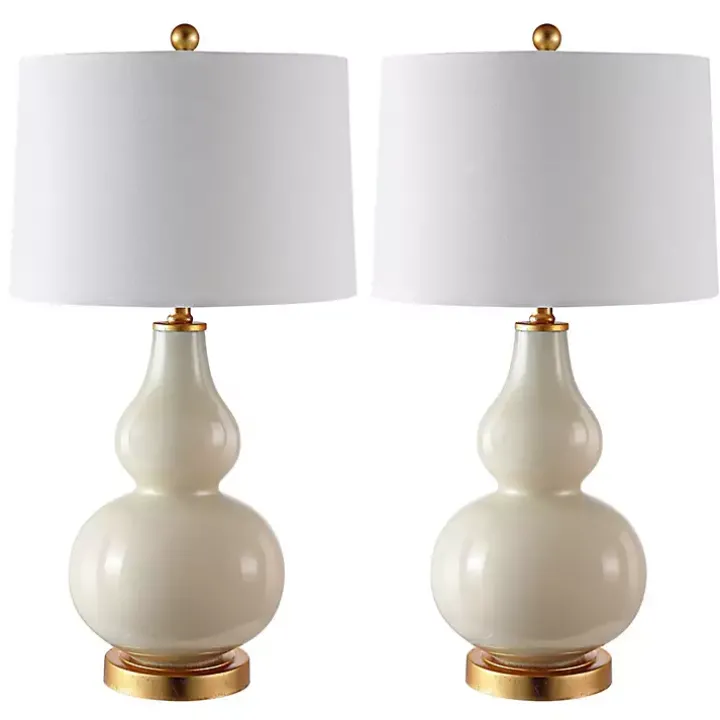 Cream and Gold Leaf Table Lamps, Set of 2