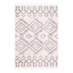 Cream and Gray Bergen Tribal Fringe Shag Rug, 5x7