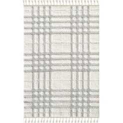 Cream and Gray Tufted Criss-Cross Area Rug, 7x9