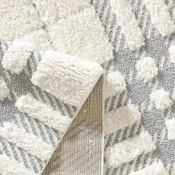 Cream and Gray Tufted Criss-Cross Area Rug, 7x9