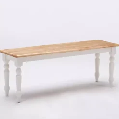 Cream and Natural Wood Dining Bench