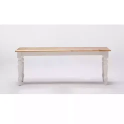 Cream and Natural Wood Dining Bench