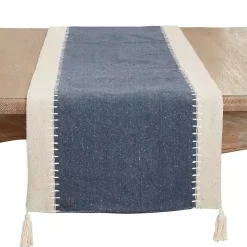 Cream and Navy Whipstitch Border Table Runner