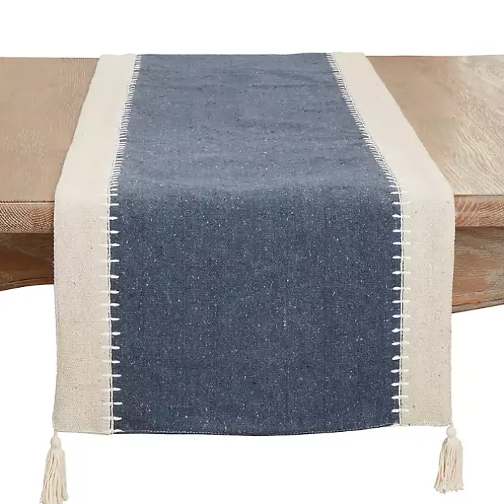 Cream and Navy Whipstitch Border Table Runner