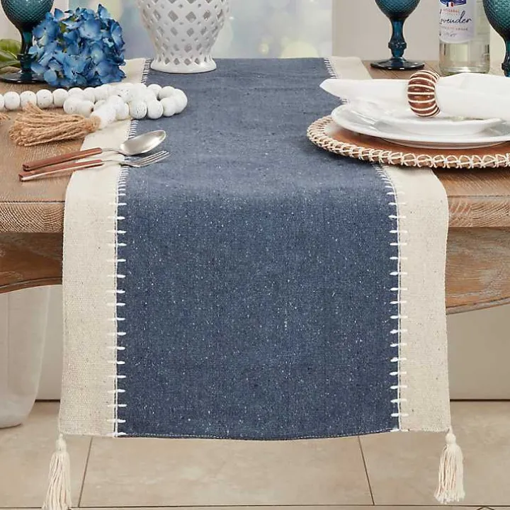 Cream and Navy Whipstitch Border Table Runner