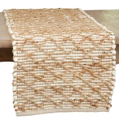 Cream and Tan Woven Diamond Table Runner