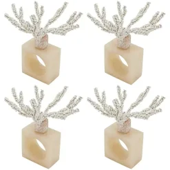 Cream Beaded Coral Napkin Rings, Set of 4