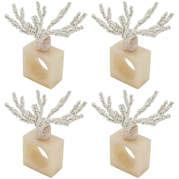 Cream Beaded Coral Napkin Rings, Set of 4