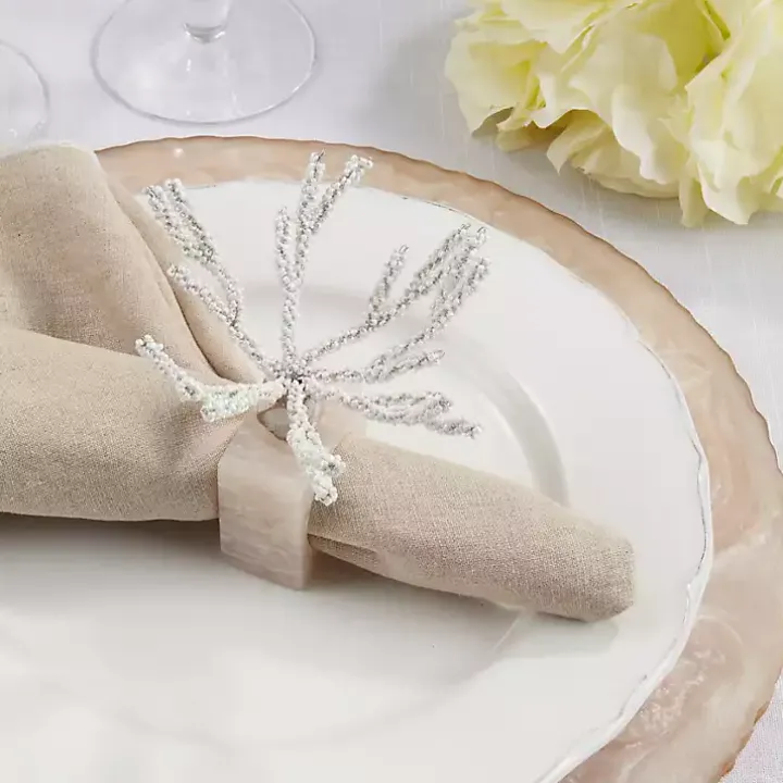 Cream Beaded Coral Napkin Rings, Set of 4