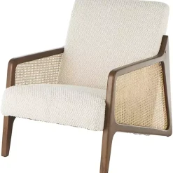 Cream Boucle & Rattan Accent Chair