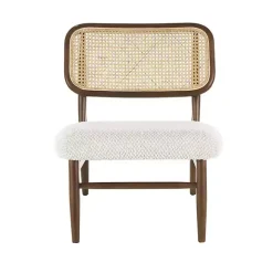 Cream Boucle & Rounded Rattan Back Accent Chair