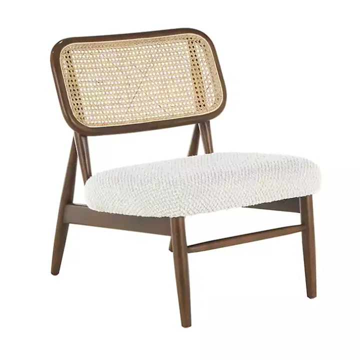 Cream Boucle & Rounded Rattan Back Accent Chair