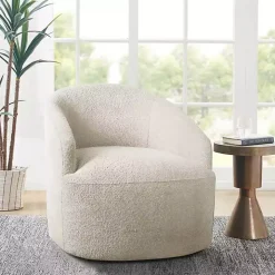 Cream Boucle Barrel Swivel Accent Chair