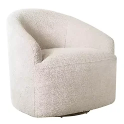 Cream Boucle Barrel Swivel Accent Chair