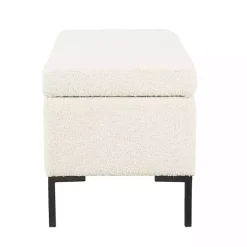 Cream Boucle Black Metal Storage Bench