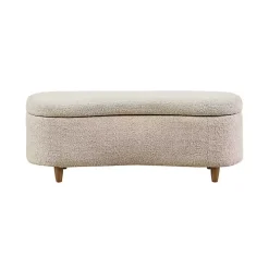 Cream Boucle Flip-Top Storage Bench