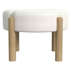 Cream Boucle Natural Wood Ottoman