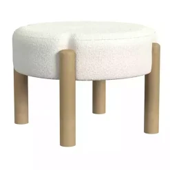 Cream Boucle Natural Wood Ottoman